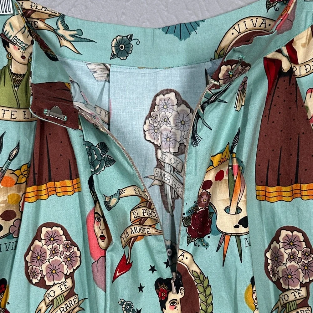 Moixa Frida Kahlo Print A-Line Skirt Multicolor Women's Size Medium